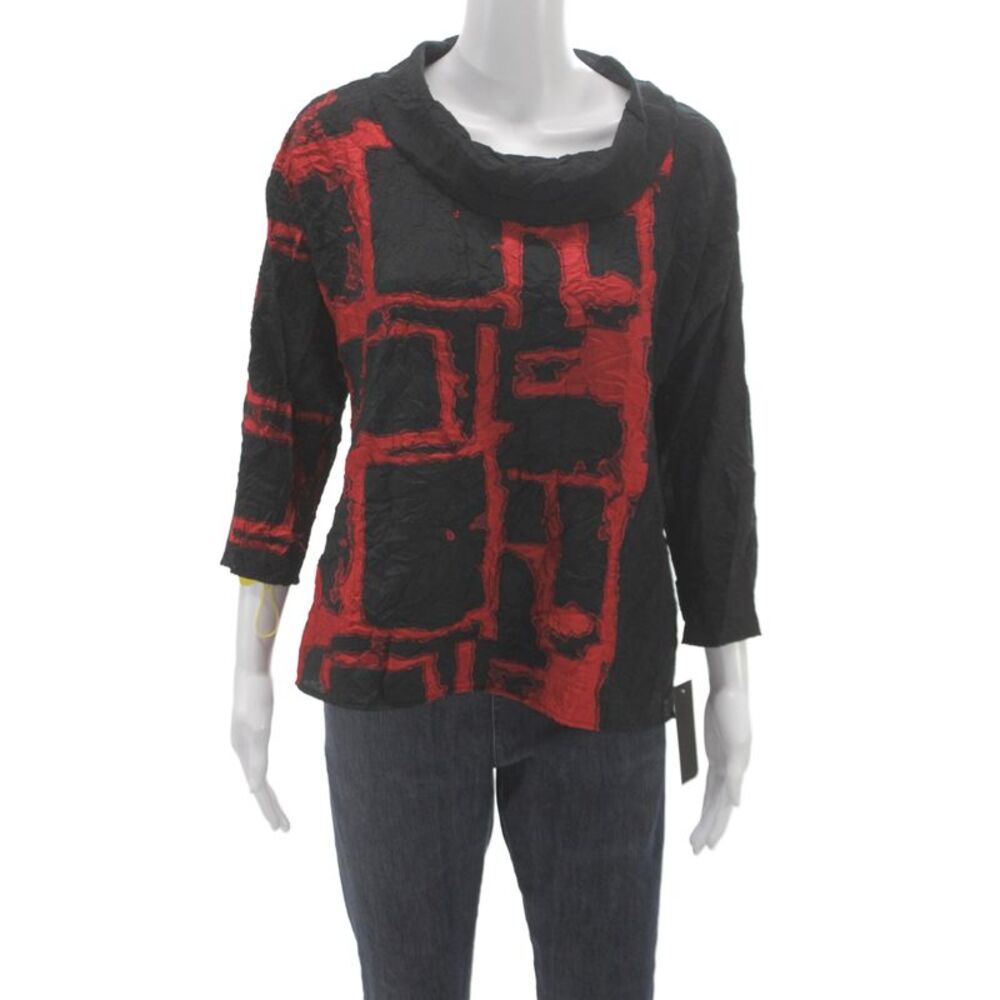 Sydney Womens Tunic Cowl Neck 3/4 Sleeve Geometric Black Viscose Size XL